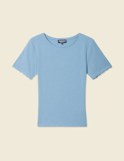 T-shirt manches courtes côtelé bleu clair femme