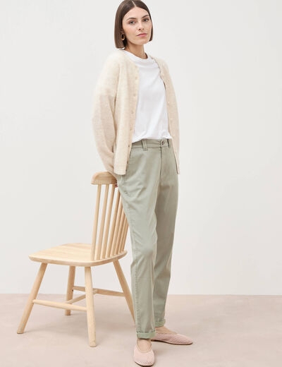 Chino cigarette 7/8&egrave;me taille haute vert kaki femme