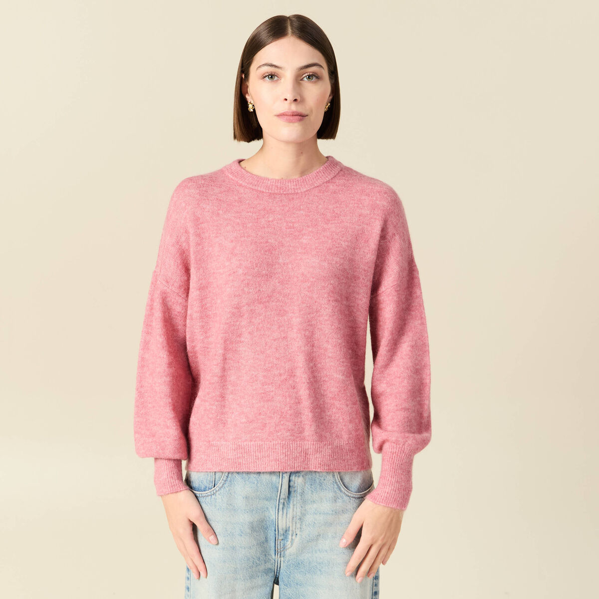 Pull col rond manches longues mauve femme