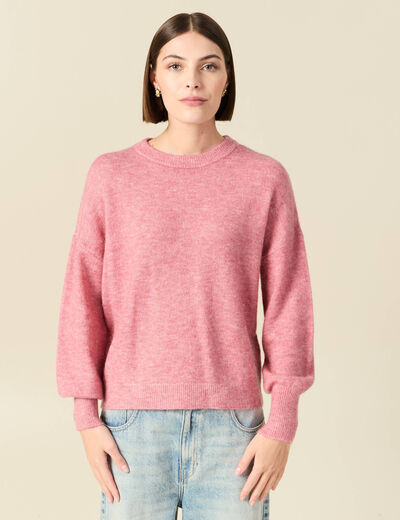 Pull col rond manches longues mauve femme