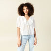 Blouse manches courtes nouée ecru femme
