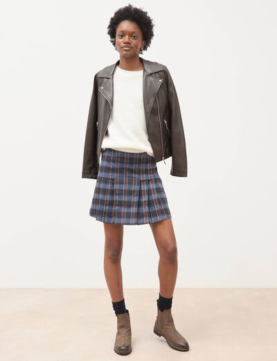 Mini-jupe doubl&eacute;e bleu gris femme