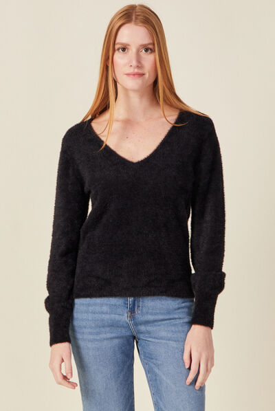 Pull manches longues noir femme