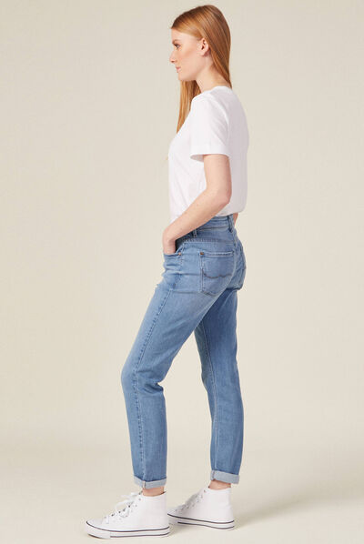 Jeans girlfriend taille haute denim stone femme