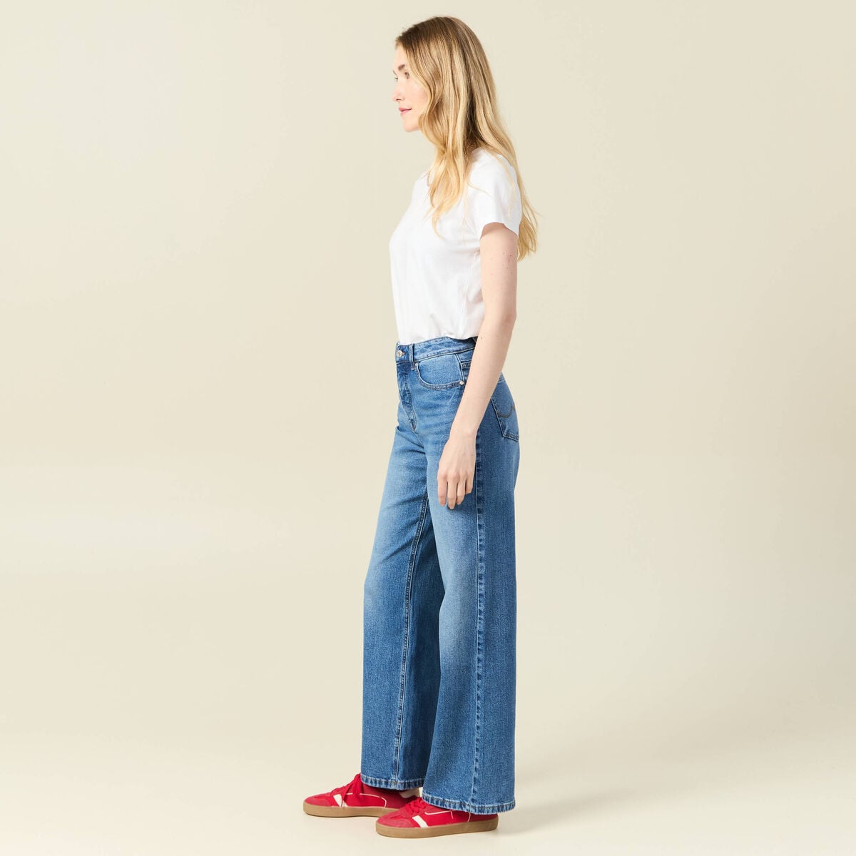 Jeans large taille haute denim stone femme