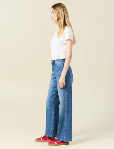 Jeans large taille haute denim stone femme