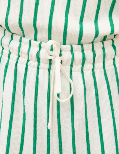 Short taille haute en maille ray&eacute;e vert femme