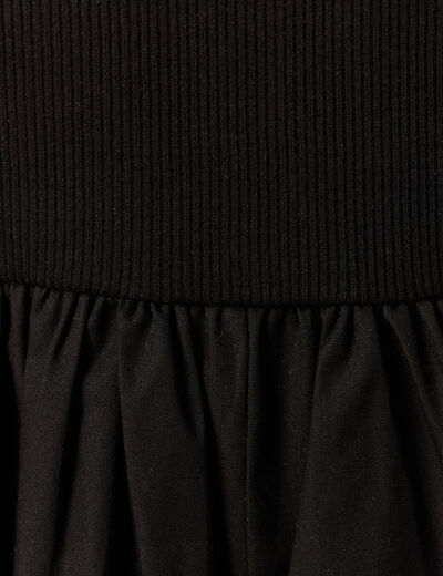 Robe longue bi-mati&egrave;re col rond noir femme