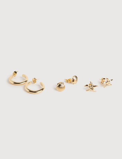 Lot de 3 paires boucles d'oreilles couleur or femme