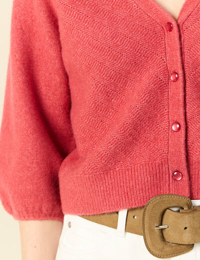 Gilet manches 3/4 rose framboise femme