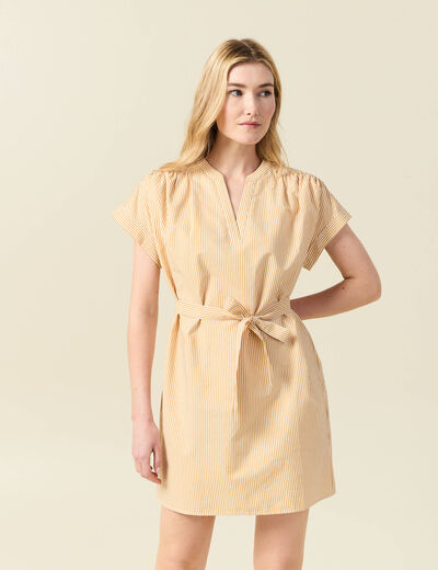 Robe droite ceinturée jaune femme