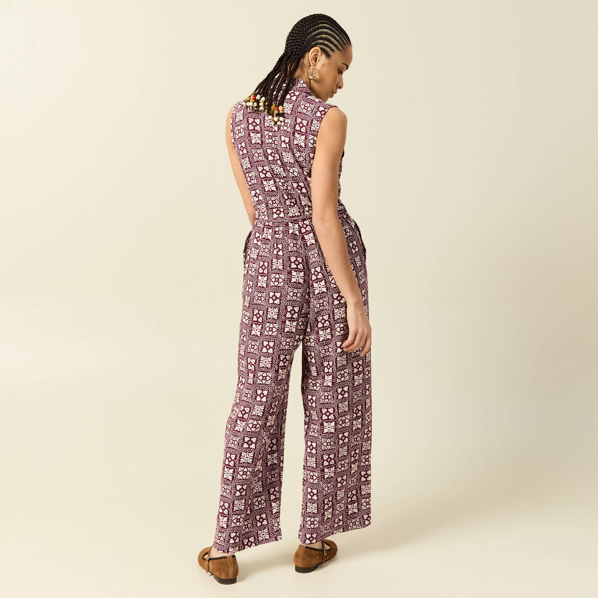 Combinaison salopette sans manches bordeaux femme