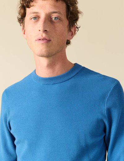 Pull fin col rond manches longues bleu fonc&eacute; homme