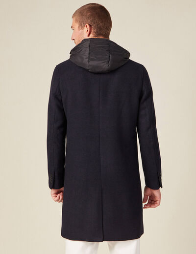 Manteau avec capuche amovible bleu foncé homme