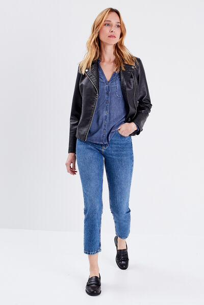 Chemise manches longues bleu foncé femme