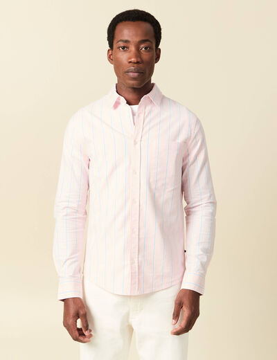 Chemise manches longues rose poudr&eacute;e homme