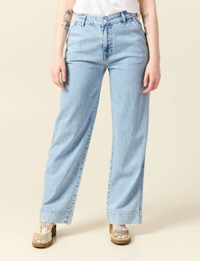 Jeans large denim bleach femme
