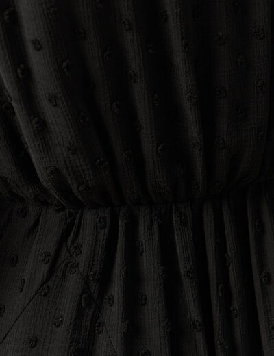 Robe fluide col v manches longues noir femme