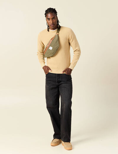 Pull manches longues col rond beige homme