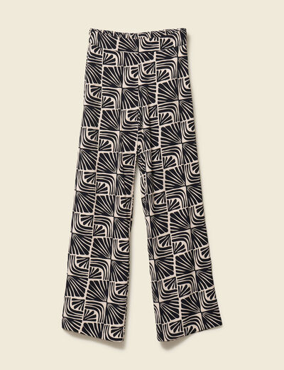 Pantalon large taille haute fluide creme femme