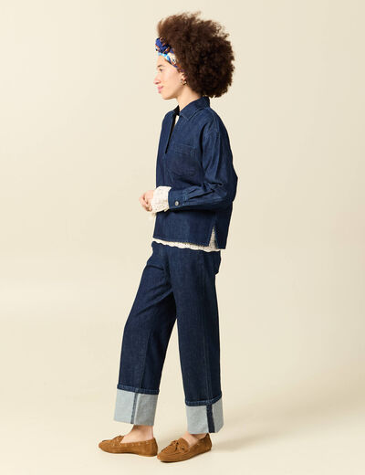 Chemise oversize en coton denim stone femme