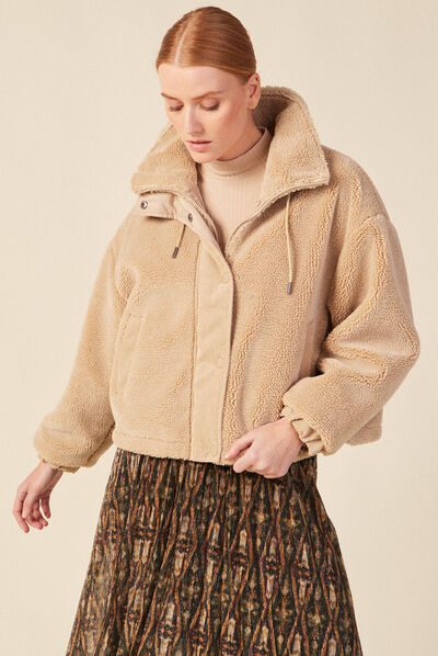 Blouson imitation laine mouton beige femme