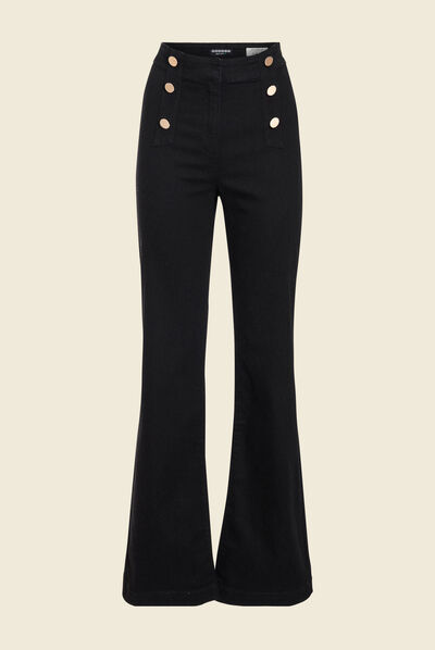 Jeans flare à pont denim noir femme