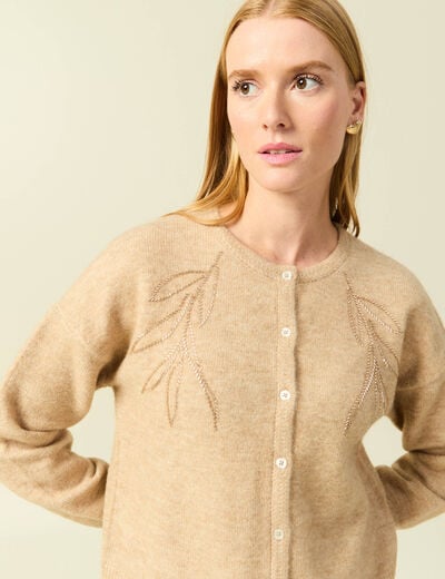 Gilet manches longues col rond creme femme