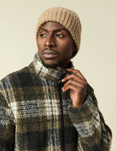 Gilet manches longues zipp&eacute; sherpa taupe homme