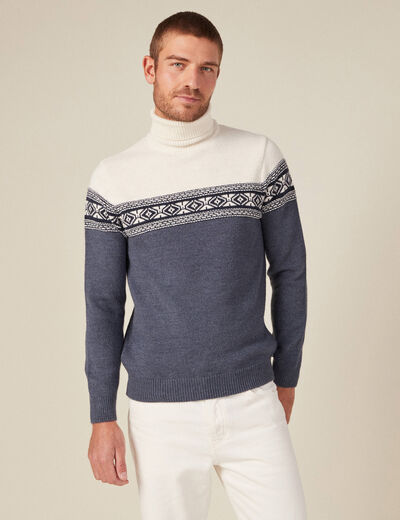 Pull manches longues col roulé ecru homme