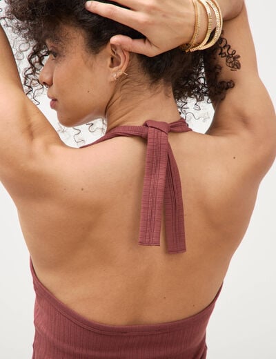 D&eacute;bardeur d&eacute;collet&eacute; brassi&egrave;re int&eacute;gr&eacute;e marron cognac femme