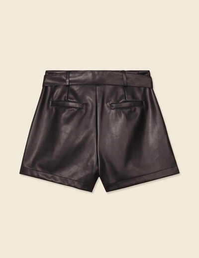 Short similicuir ceinturé noir femme