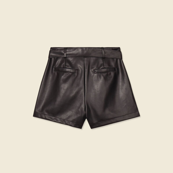 Short similicuir ceinturé noir femme
