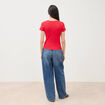 T-shirt ajust&eacute; col rond manches courtes rouge femme