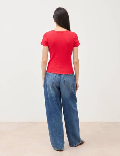 T-shirt ajust&eacute; col rond manches courtes rouge femme