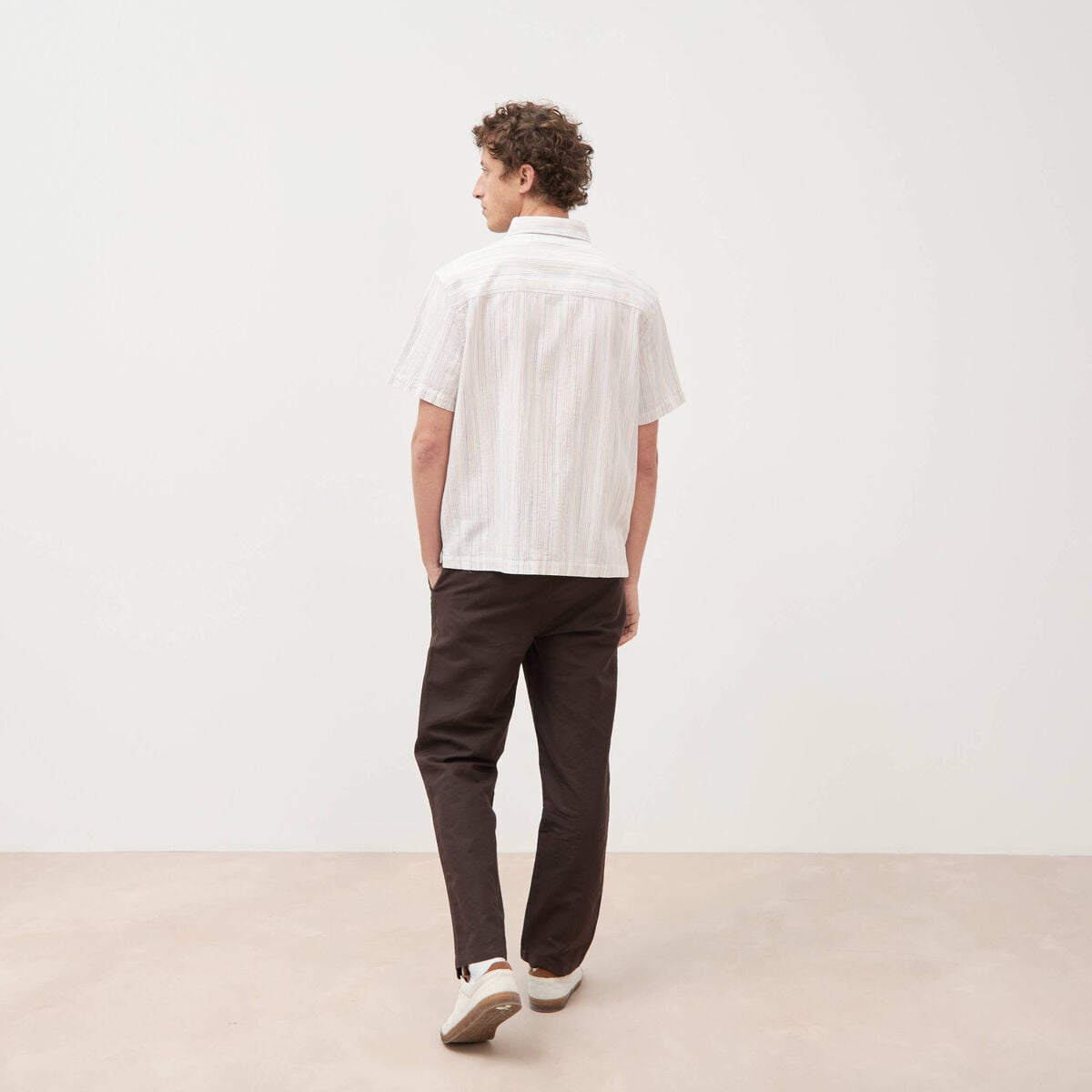 Col en maille coton manches courtes ecru homme