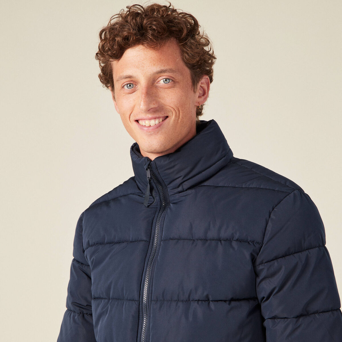 Doudoune droite zipp&eacute;e bleu marine homme