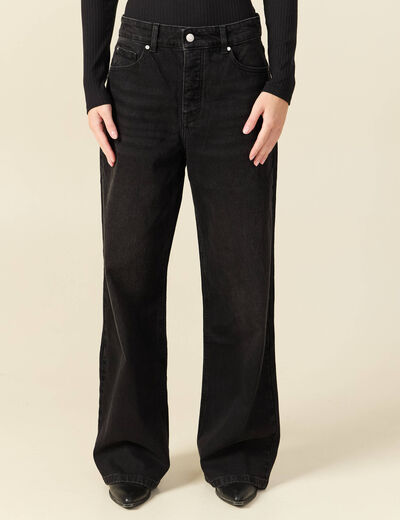 Jeans large taille haute denim noir femme