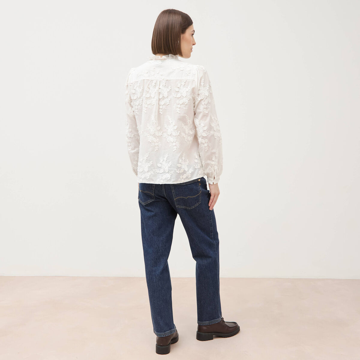 Chemise en coton manches longues ecru femme