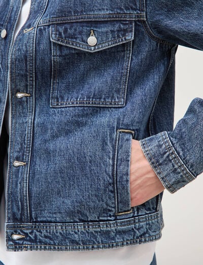 Veste droite en coton col classique denim stone homme