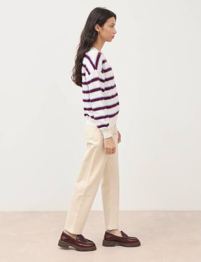 Pull col rond manches longues en coton marron chocolat femme