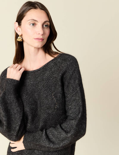 Pull manches longues ajouré noir femme