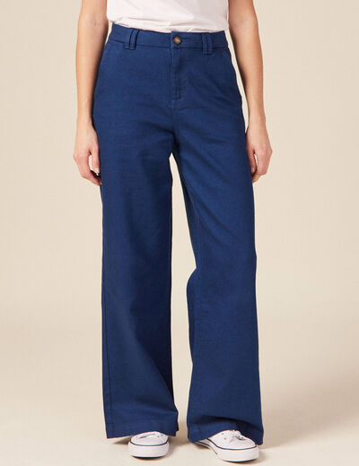 Jeans flare taille haute bleu marine femme