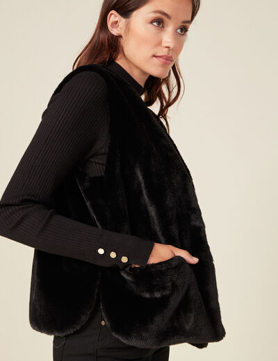 Veste droite fausse fourrure noir femme