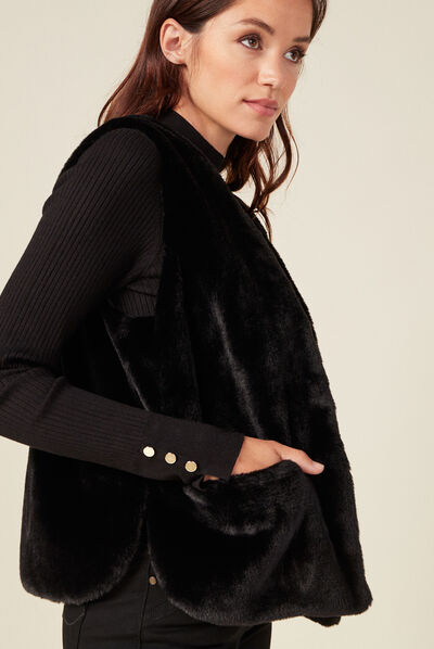 Veste droite fausse fourrure noir femme