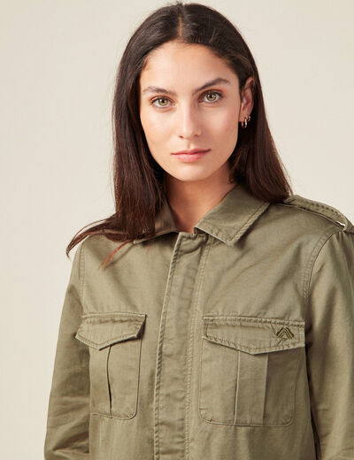 Veste droite poches àrabat vert kaki femme