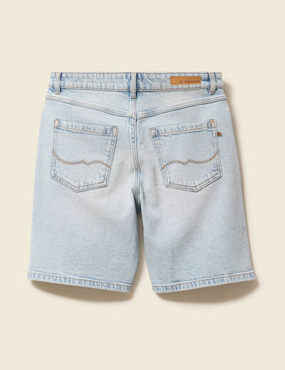 Bermuda jeans large taille haute denim snow bleach femme