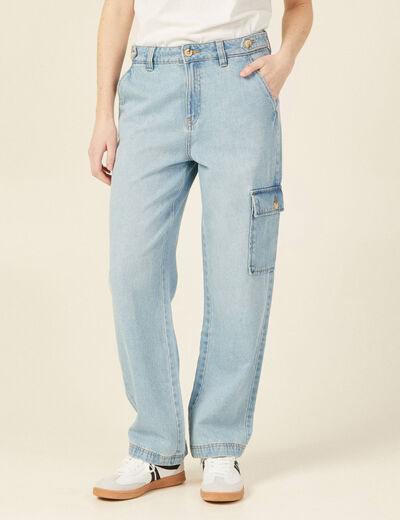 Jeans cargo 5 poches denim bleach femme