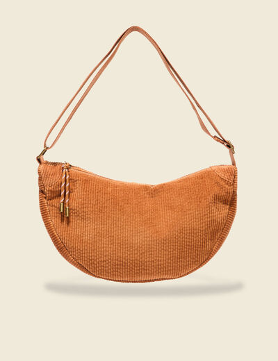 Sac demi-lune velours côtelé marron femme
