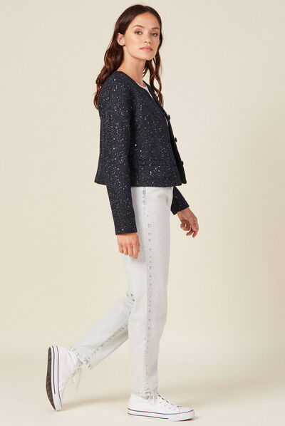 Veste droite à sequins bleu marine femme